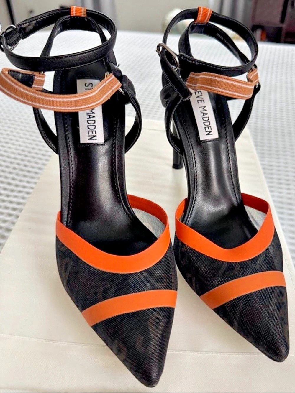 Steve Madden Color Block Pointed-Toe Heels in Black & Orange